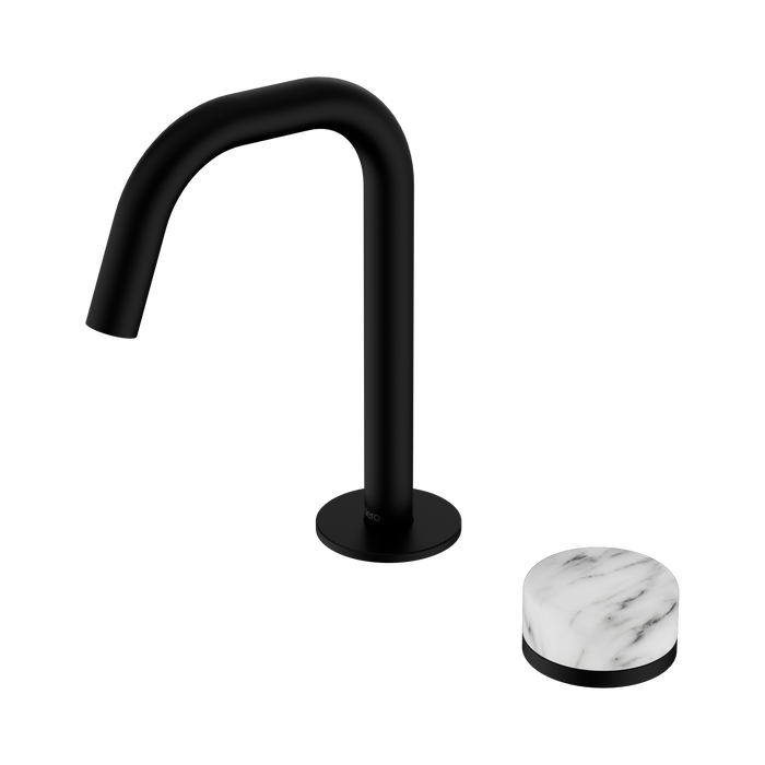 Nero Serenity Progressive Basin Mixer Edge Spout With Arabescato Corchia Handle - Matte Black