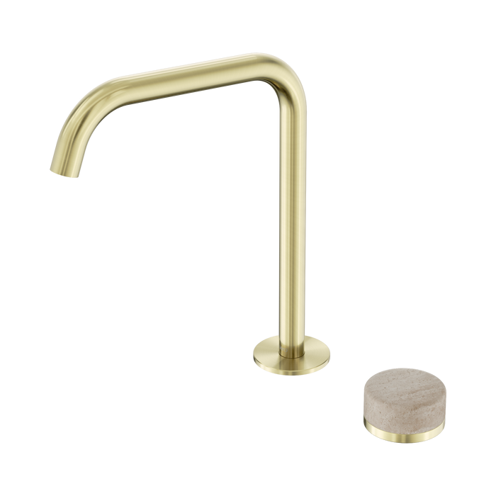 Nero Serenity Progressive Bath/Kitchen Mixer Edge Spout With Rome Travertine Handle - Brushed Gold