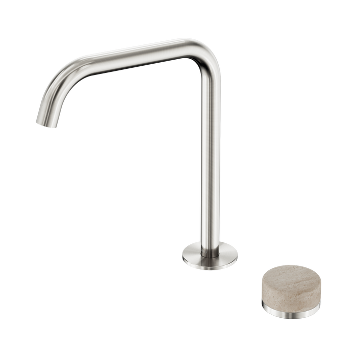 Nero Serenity Progressive Bath/Kitchen Mixer Edge Spout With Rome Travertine Handle - Brushed Nickel