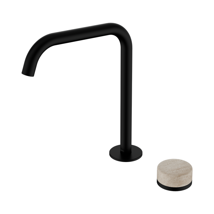 Nero Serenity Progressive Bath/Kitchen Mixer Edge Spout With Rome Travertine Handle - Matte Black