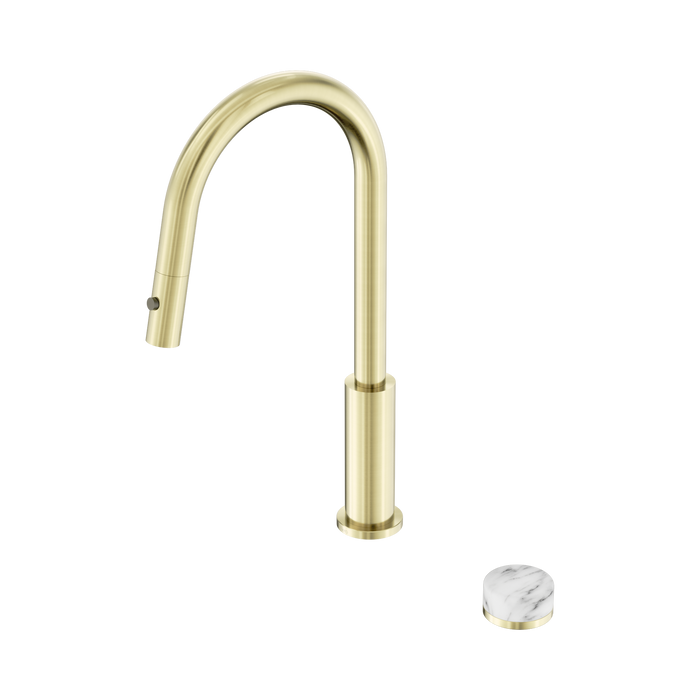 Nero Serenity Progressive Pull Out Kitchen Set With Arabescato Corchia Handle - Brushed Gold