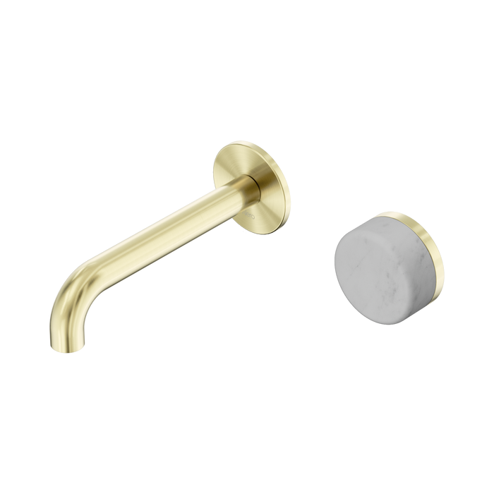 Nero Serenity Progressive Wall Basin Mixer 160mm Spout With Carrara Handle - Brushed Gold