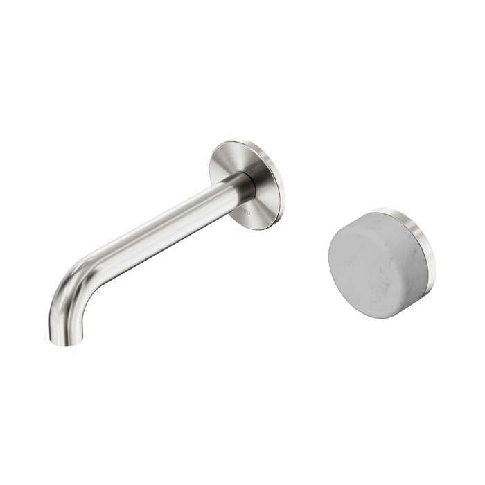 Nero Serenity Progressive Wall Basin Mixer 160mm Spout With Carrara Handle - Brushed Nickel