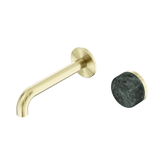 Nero Serenity Progressive Wall Basin Mixer 160mm Spout With Verde Alpi Handle - Brushed Gold