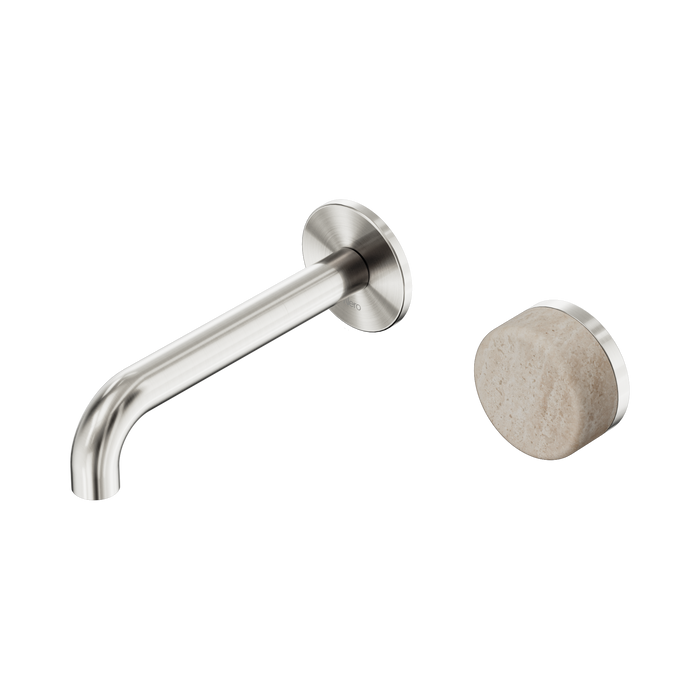 Nero Serenity Progressive Wall Basin Mixer 160mm Spout With Rome Travertine Handle - Brushed Nickel