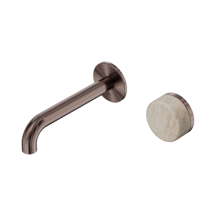 Nero Serenity Progressive Wall Basin Mixer 160mm Spout With Rome Travertine Handle - Brushed Bronze