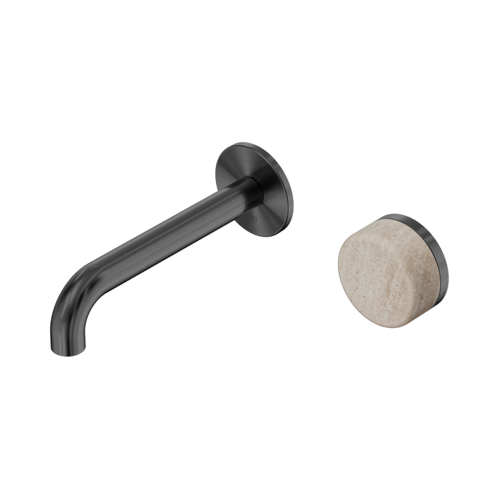 Nero Serenity Progressive Wall Basin Mixer 160mm Spout With Rome Travertine Handle - Gun Metal