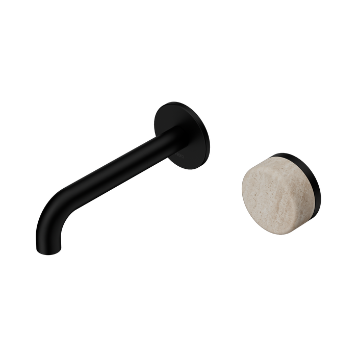 Nero Serenity Progressive Wall Basin Mixer 160mm Spout With Rome Travertine Handle - Matte Black