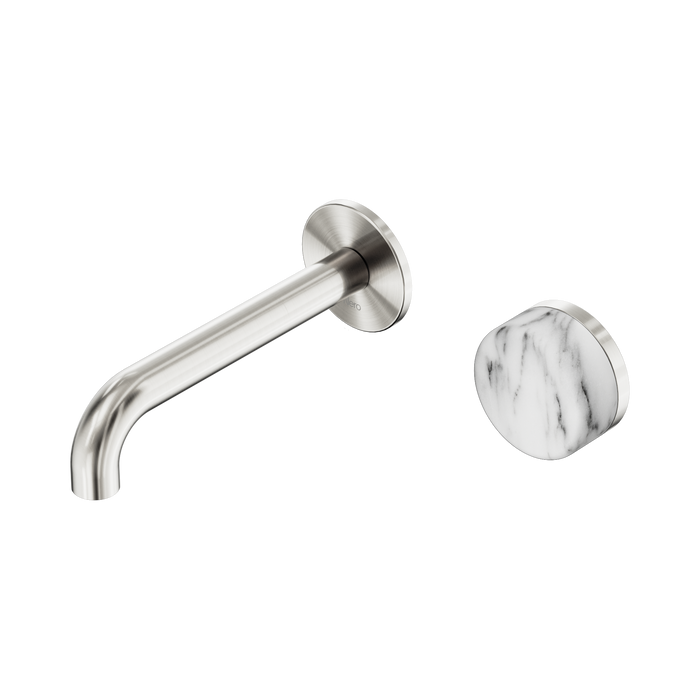 Nero Serenity Progressive Wall Basin Mixer 160mm Spout With Arabescato Corchia Handle - Brushed Nickel