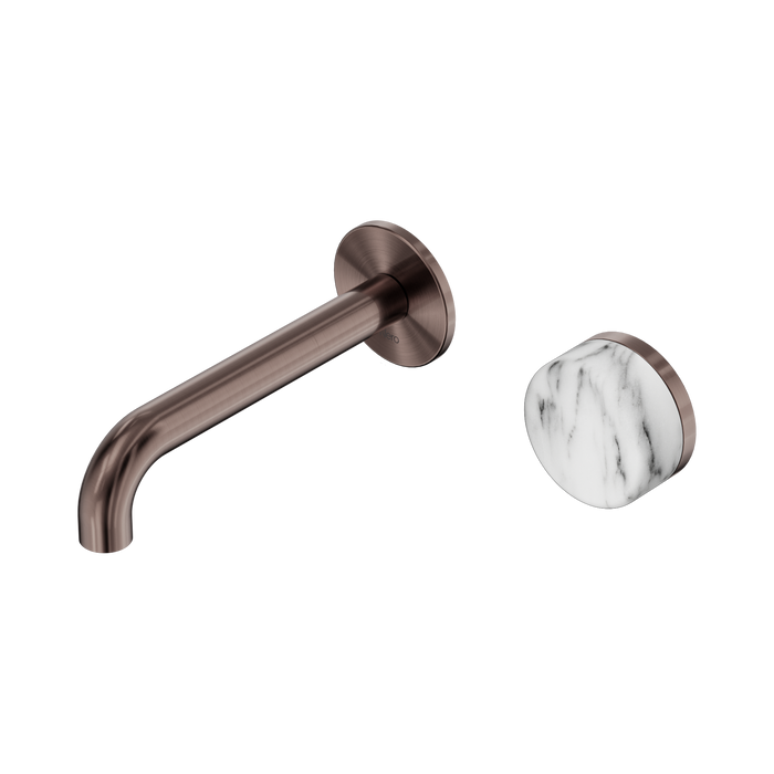 Nero Serenity Progressive Wall Basin Mixer 160mm Spout With Arabescato Corchia Handle - Brushed Bronze