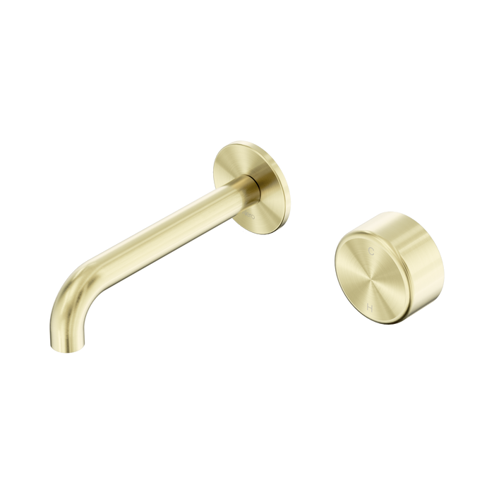 Nero Serenity Progressive Wall Basin Mixer 160mm Spout With Metal Handle - Brushed Gold