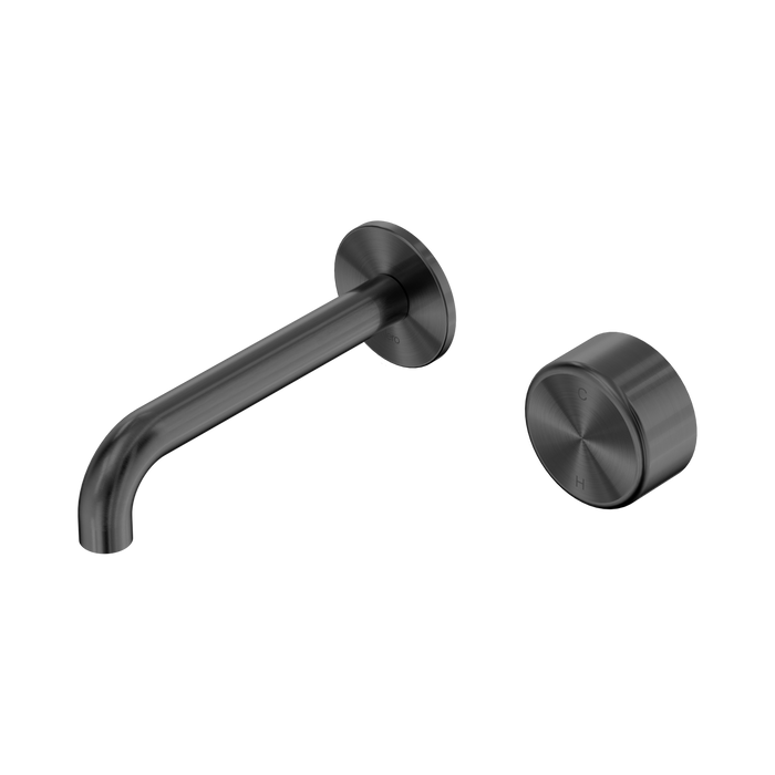 Nero Serenity Progressive Wall Basin Mixer 160mm Spout With Metal Handle - Gun Metal