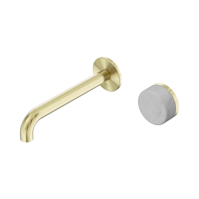 Nero Serenity Progressive Wall Basin Mixer 185mm Spout With Carrara Handle - Brushed Gold