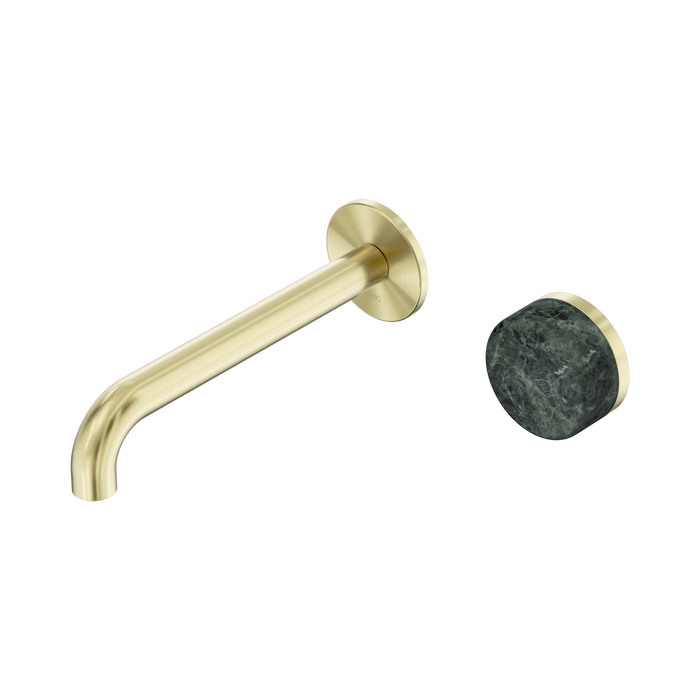Nero Serenity Progressive Wall Basin Mixer 185mm Spout With Verde Alpi Handle - Brushed Gold
