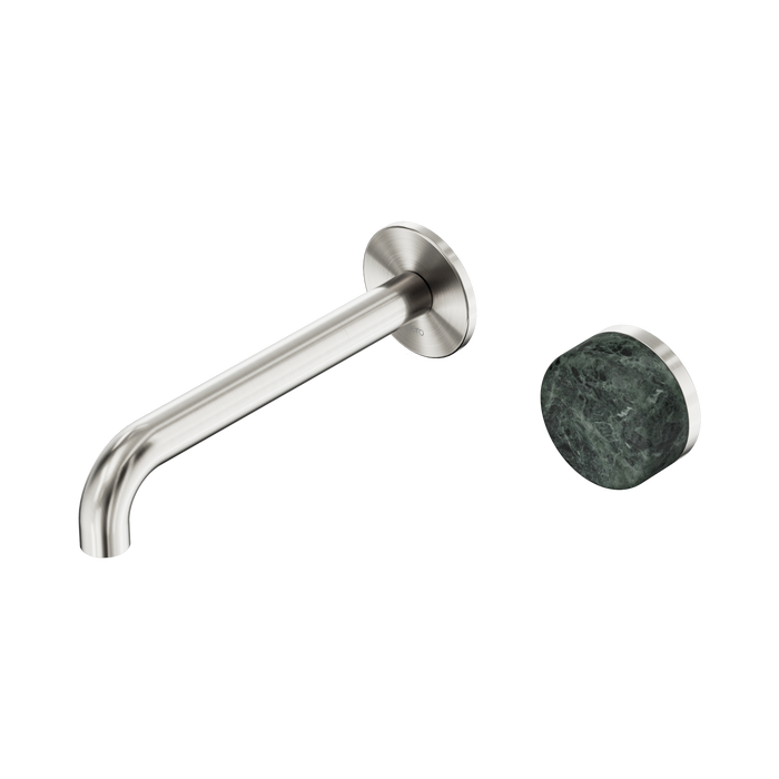Nero Serenity Progressive Wall Basin Mixer 185mm Spout With Verde Alpi Handle - Brushed Nickel