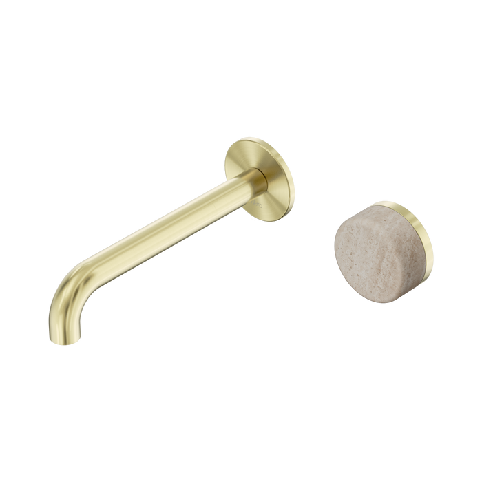 Nero Serenity Progressive Wall Basin Mixer 185mm Spout With Rome Travertine Handle - Brushed Gold