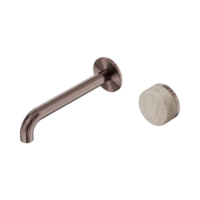 Nero Serenity Progressive Wall Basin Mixer 185mm Spout With Rome Travertine Handle - Brushed Bronze