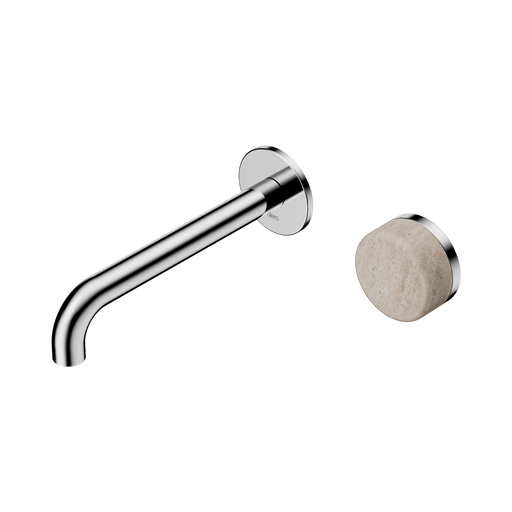 Nero Serenity Progressive Wall Basin Mixer 185mm Spout With Rome Travertine Handle - Chrome