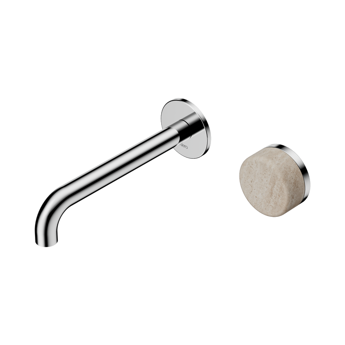 Nero Serenity Progressive Wall Basin Mixer 185mm Spout With Rome Travertine Handle - Chrome
