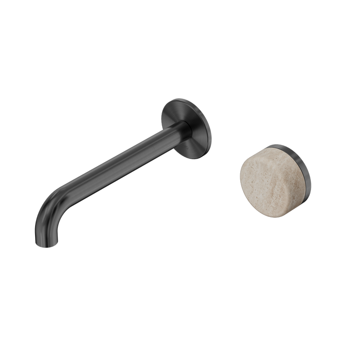 Nero Serenity Progressive Wall Basin Mixer 185mm Spout With Rome Travertine Handle - Gun Metal