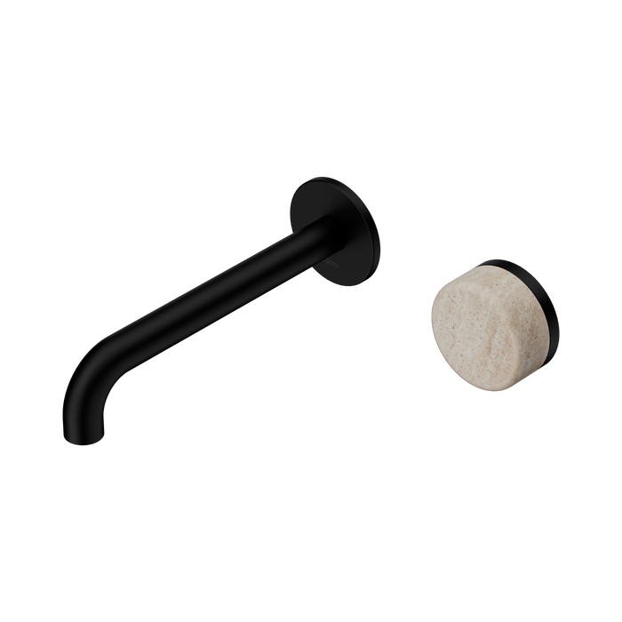 Nero Serenity Progressive Wall Basin Mixer 185mm Spout With Rome Travertine Handle - Matte Black
