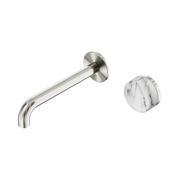 Nero Serenity Progressive Wall Basin Mixer 185mm Spout With Arabescato Corchia Handle - Brushed Nickel