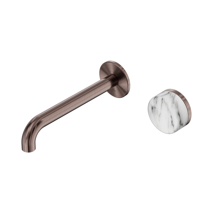 Nero Serenity Progressive Wall Basin Mixer 185mm Spout With Arabescato Corchia Handle - Brushed Bronze