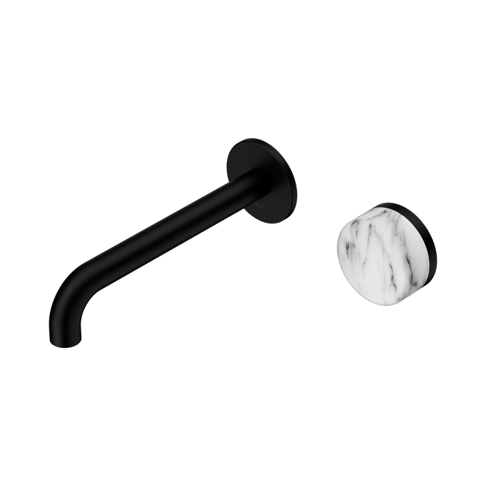 Nero Serenity Progressive Wall Basin Mixer 185mm Spout With Arabescato Corchia Handle - Matte Black