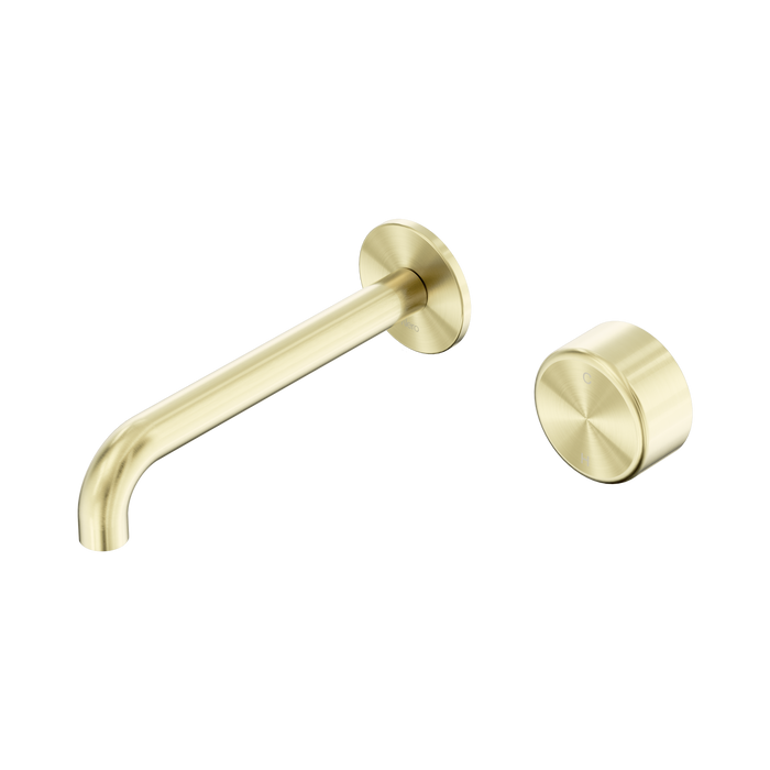 Nero Serenity Progressive Wall Basin Mixer 185mm Spout With Metal Handle - Brushed Gold