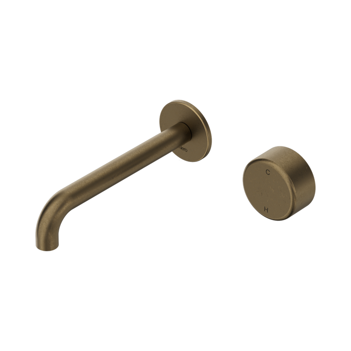 Nero Serenity Progressive Wall Basin Mixer 185mm Spout With Metal Handle - Tumbled Antique Brass