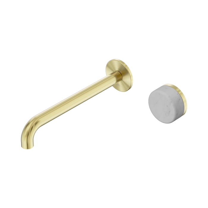 Nero Serenity Progressive Wall Basin Mixer 220mm Spout With Carrara Handle - Brushed Gold