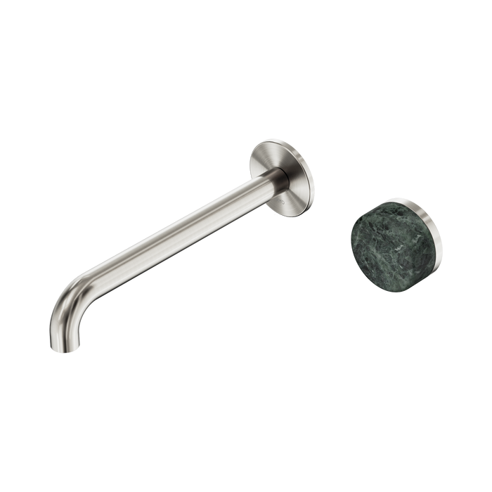Nero Serenity Progressive Wall Basin Mixer 220mm Spout With Verde Alpi Handle - Brushed Nickel