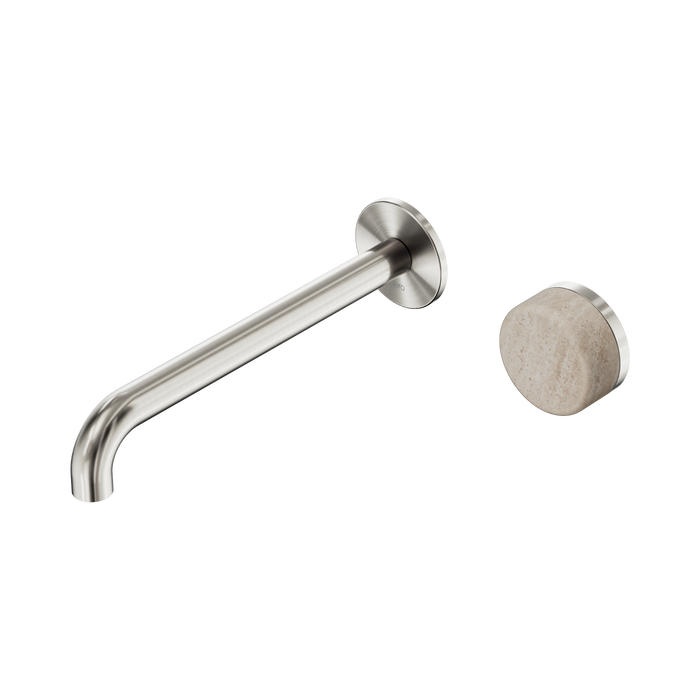 Nero Serenity Progressive Wall Basin Mixer 220mm Spout With Rome Travertine Handle - Brushed Nickel