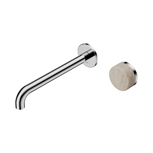 Nero Serenity Progressive Wall Basin Mixer 220mm Spout With Rome Travertine Handle - Chrome