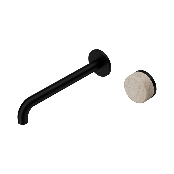 Nero Serenity Progressive Wall Basin Mixer 220mm Spout With Rome Travertine Handle - Matte Black