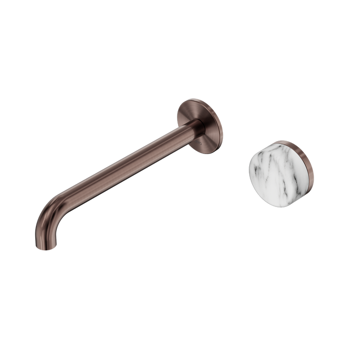 Nero Serenity Progressive Wall Basin Mixer 220mm Spout With Arabescato Corchia Handle - Brushed Bronze
