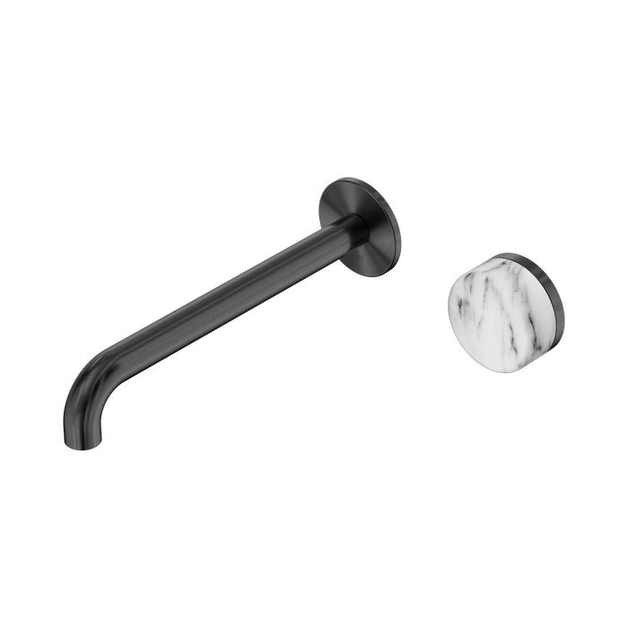 Nero Serenity Progressive Wall Basin Mixer 220mm Spout With Arabescato Corchia Handle - Gun Metal