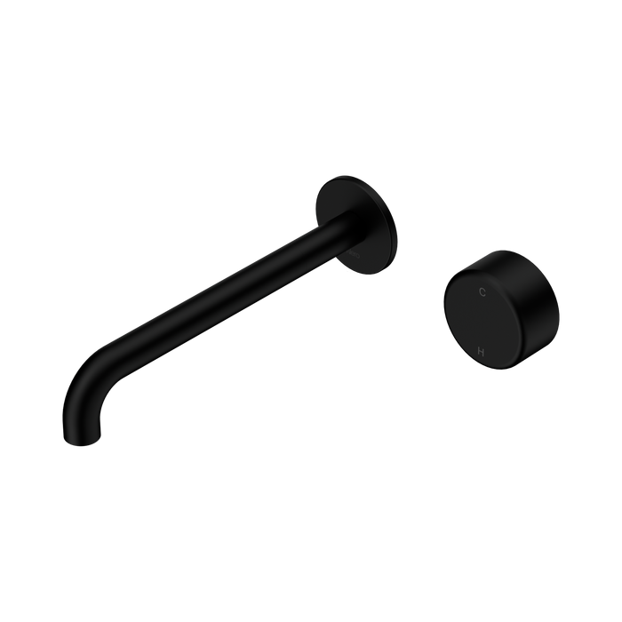 Nero Serenity Progressive Wall Basin Mixer 220mm Spout With Metal Handle - Matte Black