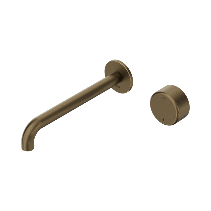 Nero Serenity Progressive Wall Basin Mixer 220mm Spout With Metal Handle - Tumbled Antique Brass