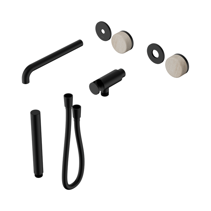 Nero Serenity Progressive Shower System With Spout With Rome Travertine Handle And Slim Shower Trim Kit Only - Matte Black