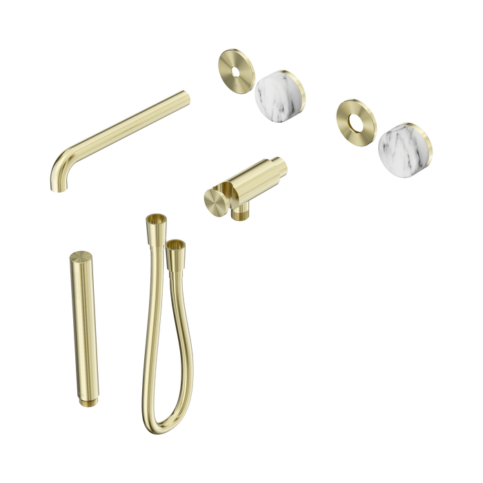 Nero Serenity Progressive Shower System With Spout With Arabescato Corchia Handle And Slim Shower Trim Kit Only - Brushed Gold