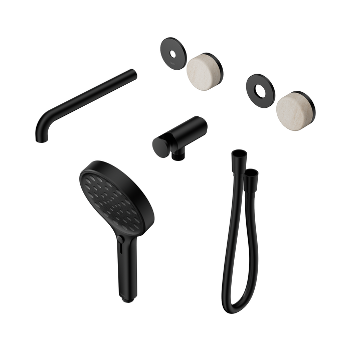Nero Serenity Progressive Shower System With Spout With Rome Travertine Handle And Serenity Hand Shower Trim Kit Only - Matte Black