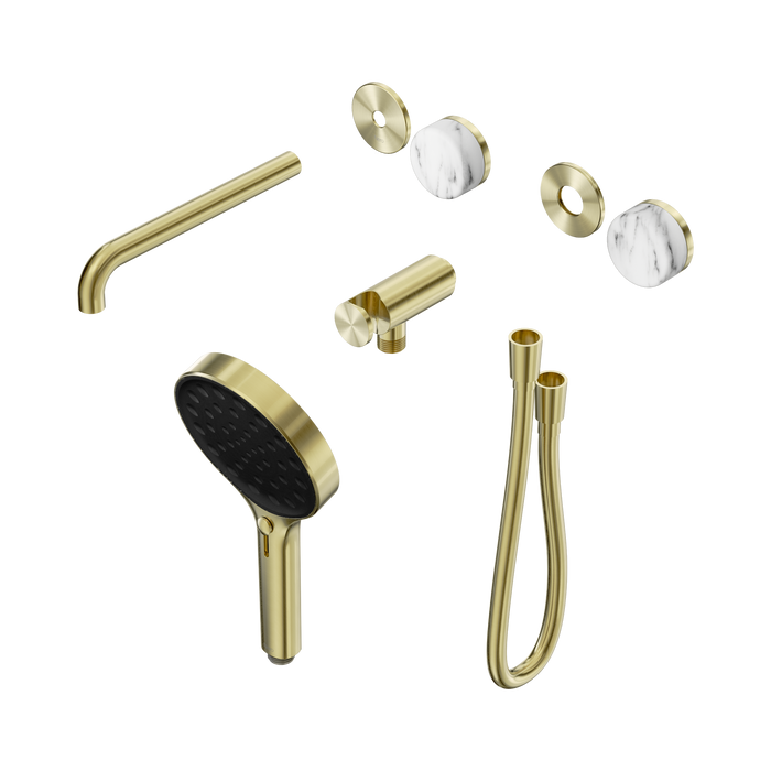 Nero Serenity Progressive Shower System With Spout With Arabescato Corchia Handle And Serenity Hand Shower Trim Kit Only - Brushed Gold