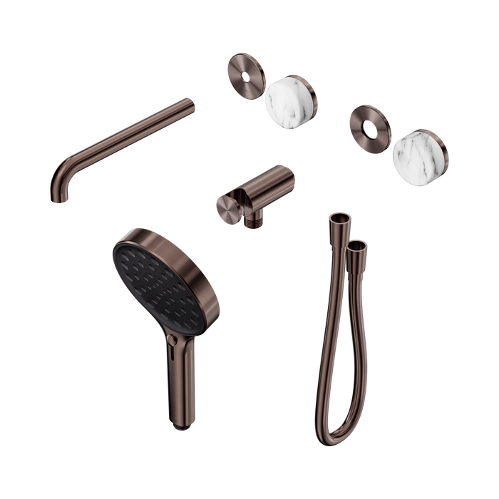 Nero Serenity Progressive Shower System With Spout With Arabescato Corchia Handle And Serenity Hand Shower Trim Kit Only - Brushed Bronze