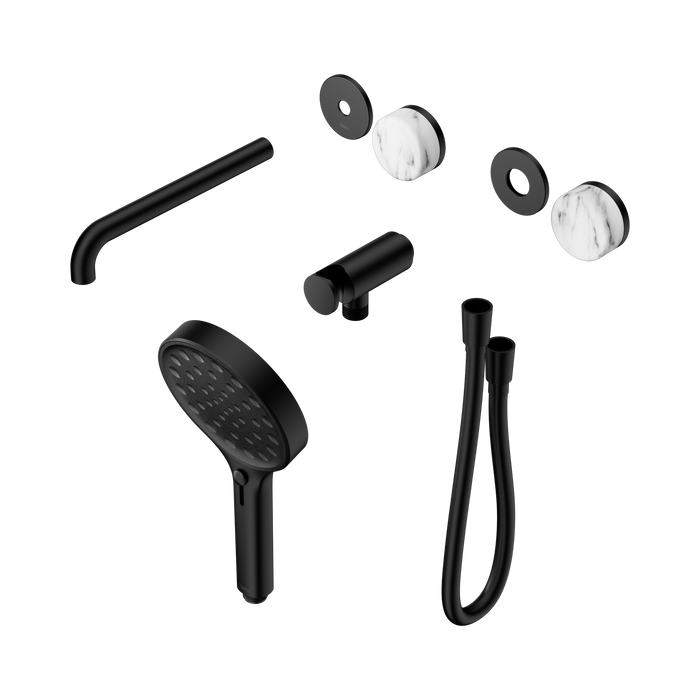 Nero Serenity Progressive Shower System With Spout With Arabescato Corchia Handle And Serenity Hand Shower Trim Kit Only - Matte Black