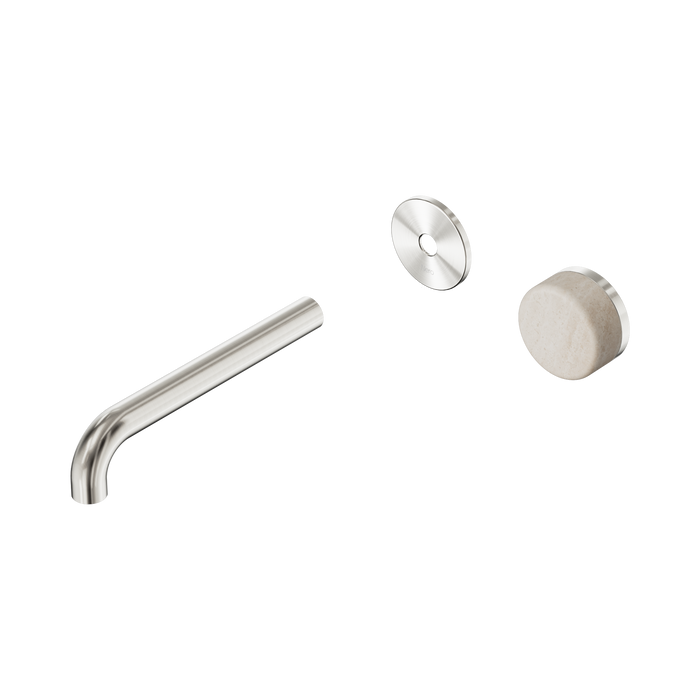 Nero Serenity Progressive Wall Basin Mixer 185mm Spout With Rome Travertine Handle Trim Kit Only - Brushed Nickel