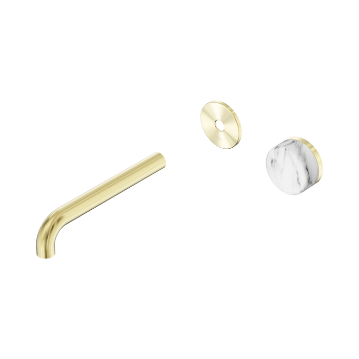 Nero Serenity Progressive Wall Basin Mixer 185mm Spout With Arabescato Corchia Handle Trim Kit Only - Brushed Gold