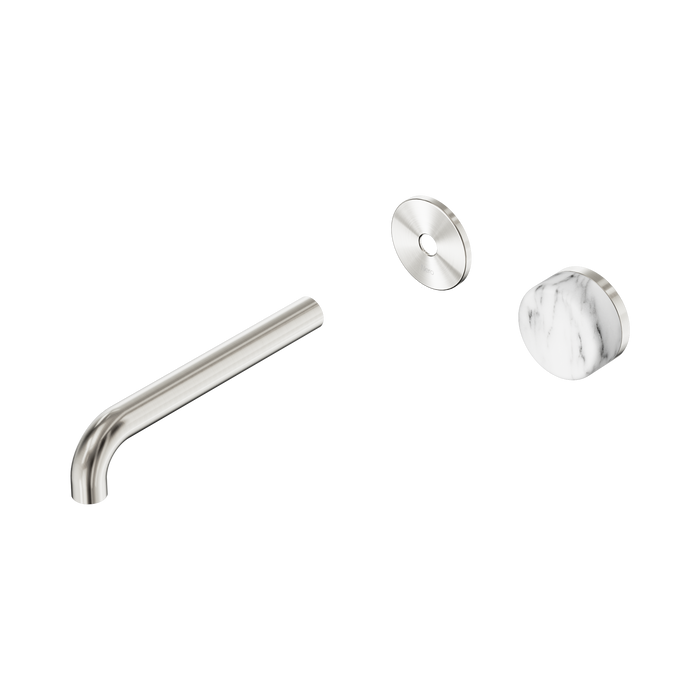 Nero Serenity Progressive Wall Basin Mixer 185mm Spout With Arabescato Corchia Handle Trim Kit Only - Brushed Nickel