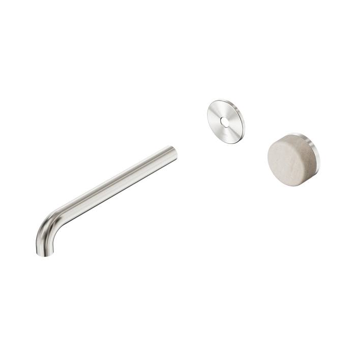 Nero Serenity Progressive Wall Basin Mixer 220mm Spout With Rome Travertine Handle Trim Kit Only - Brushed Nickel