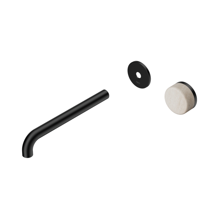 Nero Serenity Progressive Wall Basin Mixer 220mm Spout With Rome Travertine Handle Trim Kit Only - Matte Black